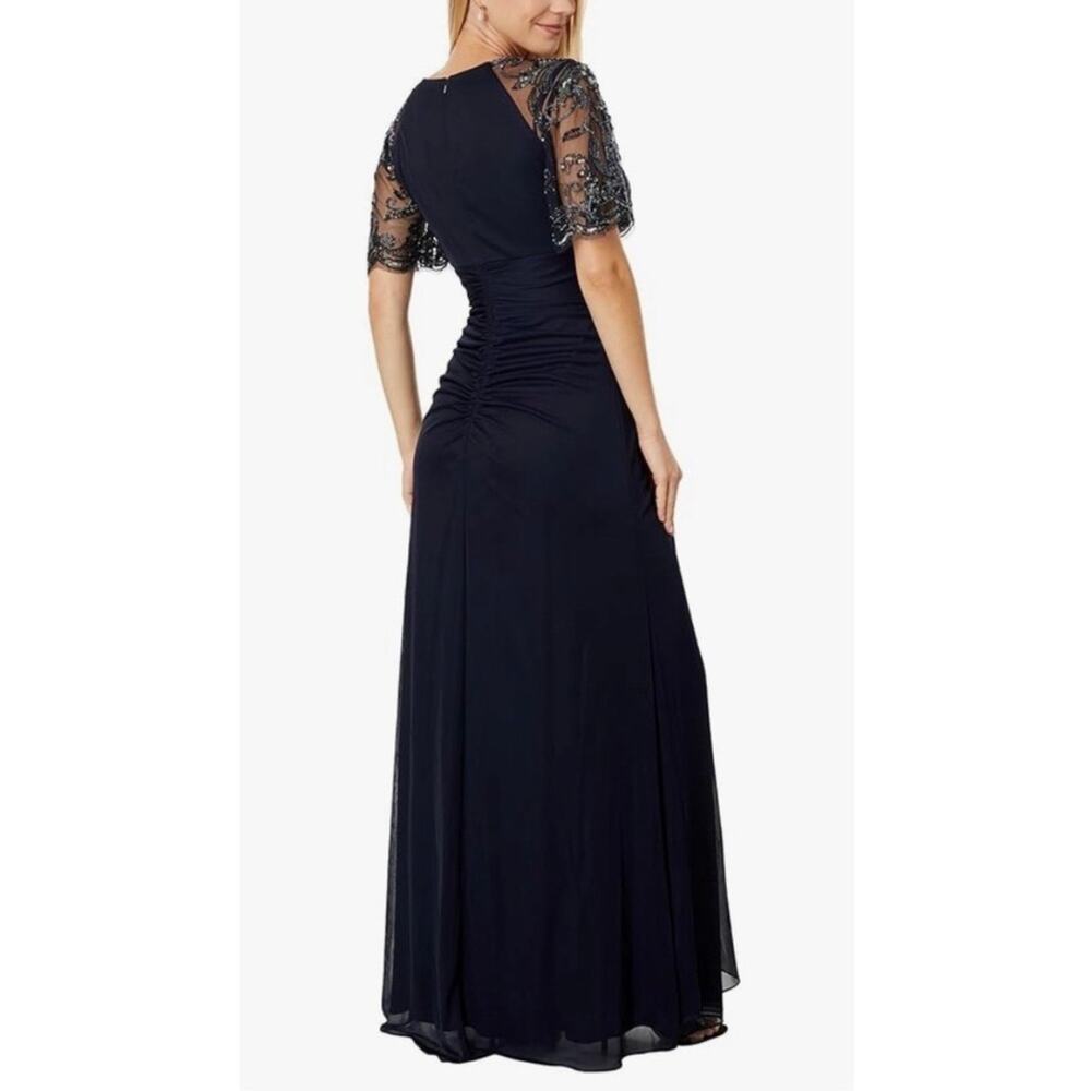 NEW NWT Xscape 5059X Navy Maxi Gown Flutter Sleeve size 16 - Picture 2 of 7